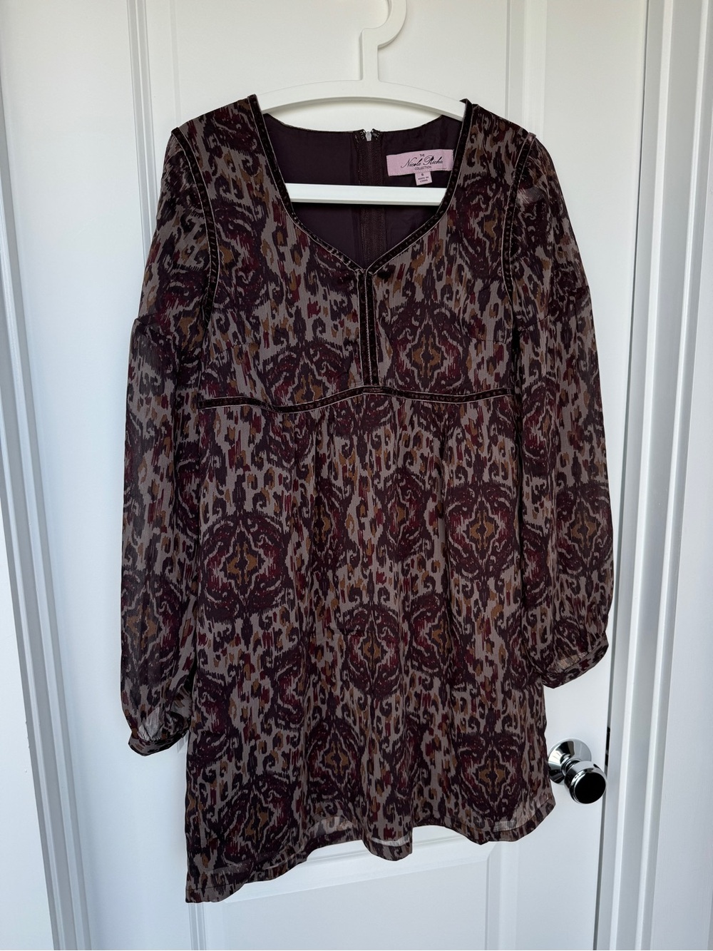 Y2K Sheer Tunic Dress in Brown & Burgundy